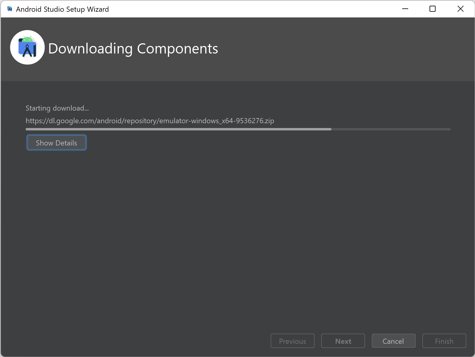 Downloading Components - Android Studio