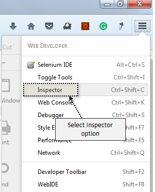 Select Inspector option in Firefox menu