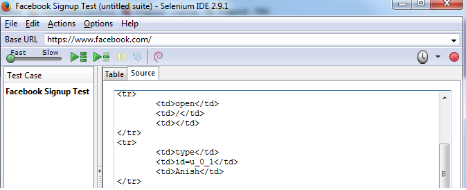 understanding your selenium ide test script - source view of 2nd row from the test case script