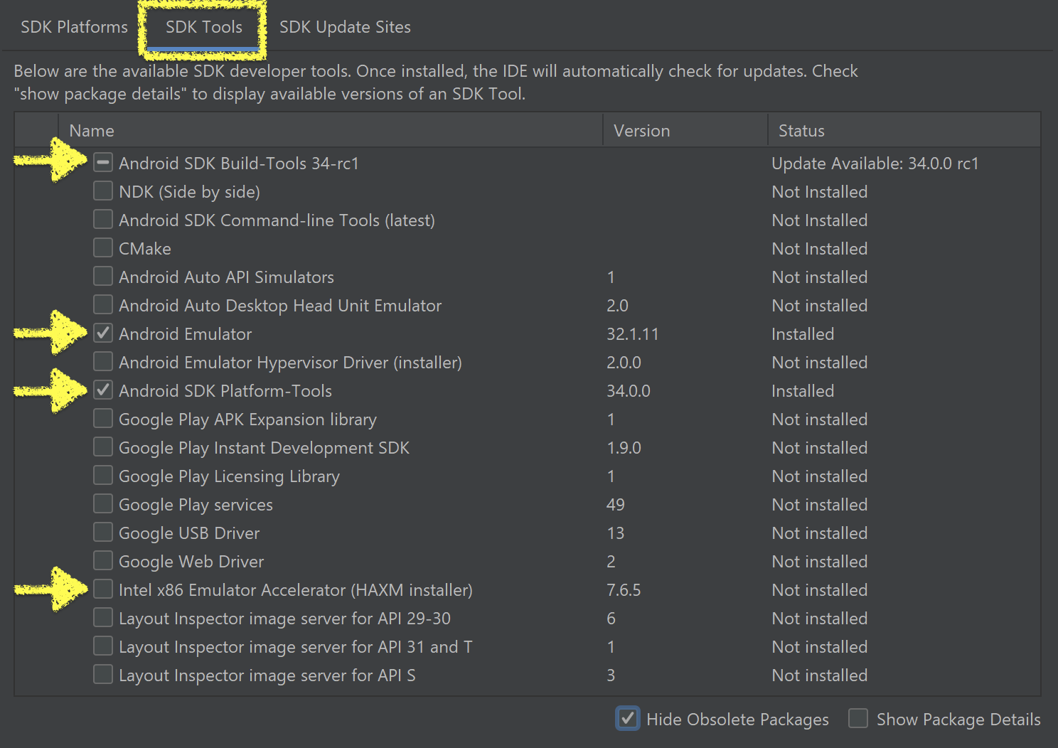 Install Additional Android SDK Tools - Components to be installed