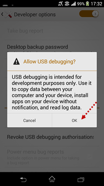 usb debugging option click ok
